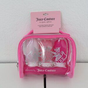 (#116) Juicy Couture Pink Silicone 3 Travel Bottle and Cosmetic bag Set